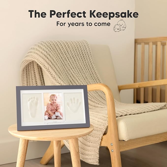 Baby Hand and Footprint Kit - Clay Handprint Keepsake Frame, Newborn Nursery Picture Frame, Personalized New Mom Gifts for Baby Shower & Registry (Gunmetal Gray)-CubbioJoy