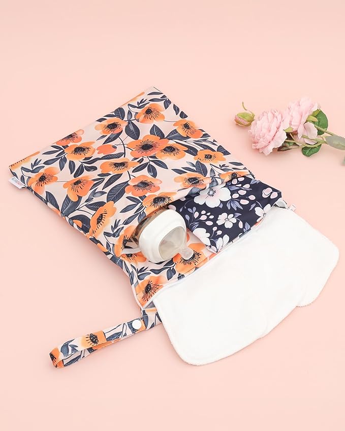 ALVABABY 3 Cloth Diaper Wet Dry Bags Waterproof Reusable with Two Zippered Pockets Travel Beach Pool Daycare Soiled Baby Items Yoga Gym Bag for Swimsuits or Wet Clothes Small medium Large 3L-SML08-CubbioJoy