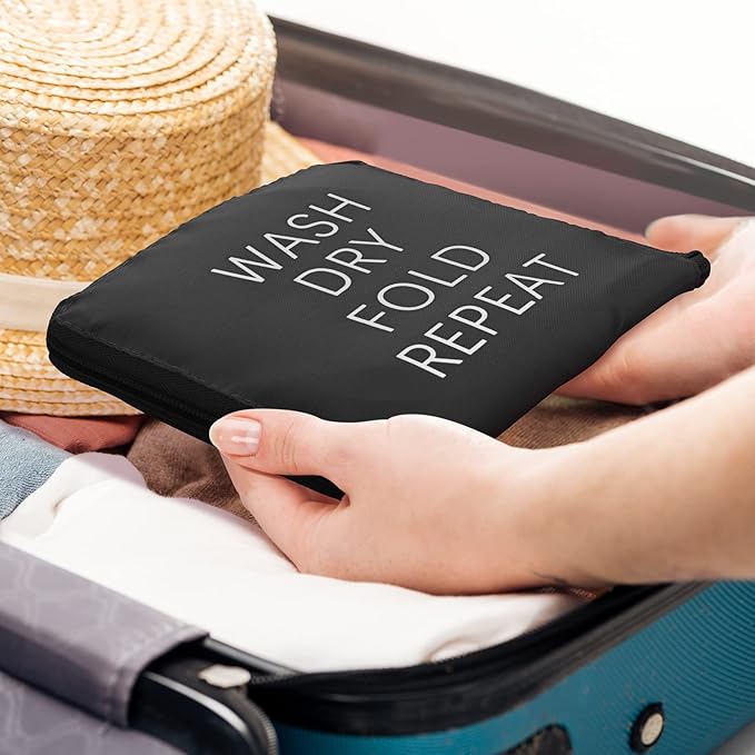 2 Pcs Travel Laundry Bag Washable Dirty Clothes Bag with Drawstring and Zipper for Suitcase, 22 x 18 Inch (Black, Gray,Classic)-CubbioJoy