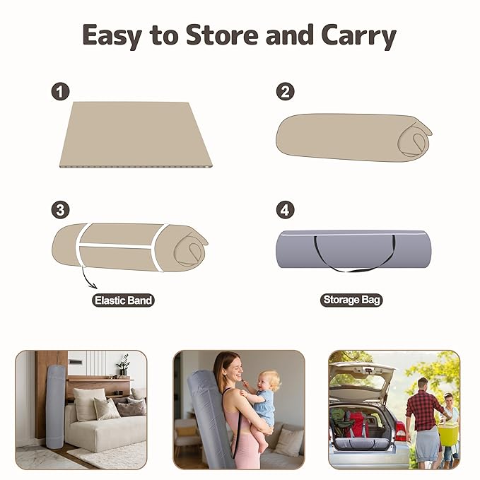 Baby Play Mat 47x47 Inches, Extra Thick 1.2" Foam Floor Mat for Tummy Time & Crawling, Waterproof Non-Slip Faux Leather Playpen Mat for Infants Toddlers, Indoor Outdoor Gym Activity, Brown-CubbioJoy