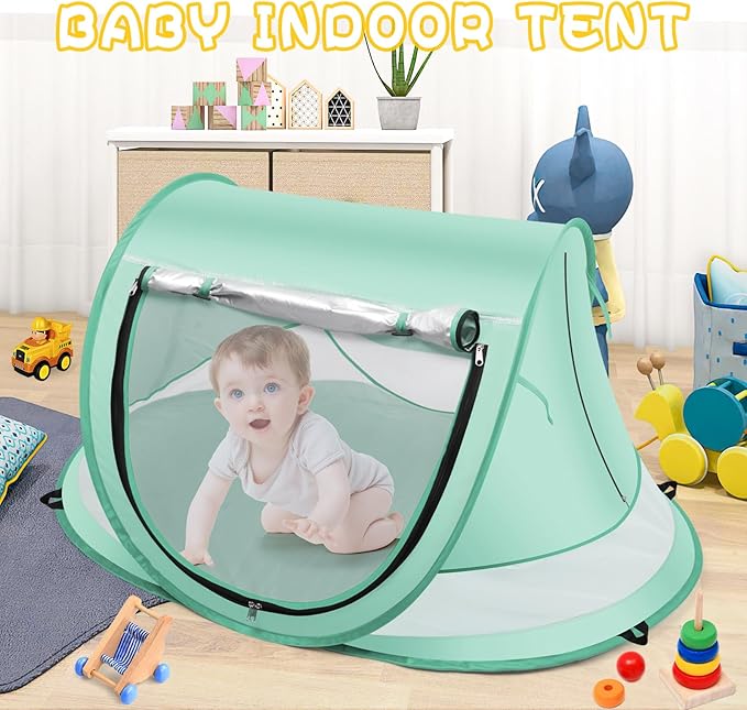 Baby Beach Tent,Large Pop Up Beach Tent Sun Shade for Beach,Portable Baby Travel Tent with Mosquito Net,Indoor Baby Play Tent,UPF 50+ UV Protection Sun Shelters for Infants-CubbioJoy