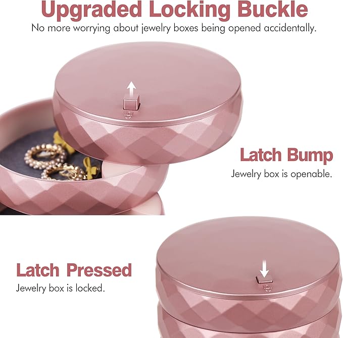 CONBOLA Travel Jewelry Case Box, Small Jewelry Organizer Earring Holder for Women, 5-Layer Rotating Jewelry Storage Tray with Lid for Bracelets Rings Bracelets-CubbioJoy