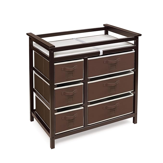 Badger Basket Modern Baby Changing Table with 6 Storage Drawers and Pad, Diaper Change Station - Espresso-CubbioJoy