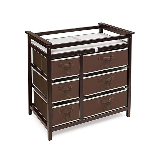 Badger Basket Modern Baby Changing Table with 6 Storage Drawers and Pad, Diaper Change Station - Espresso-CubbioJoy