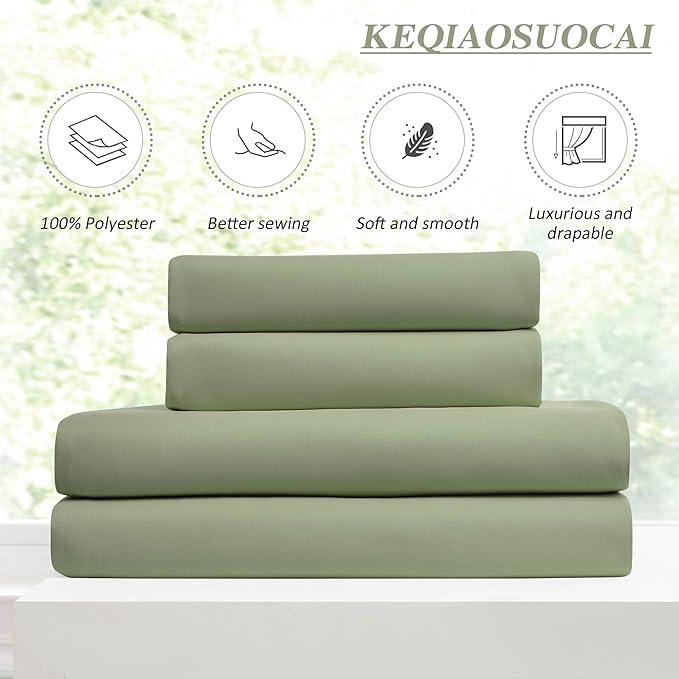 KEQIAOSUOCAI Light Sage Blackout Curtains Pinch Pleat Green Drapes 96 Inches Long 2 Pieces, Elegant Thermal Insulated Black Out Window Panels for Living Room Bedroom 40 x 96 inch Sage Green-CubbioJoy