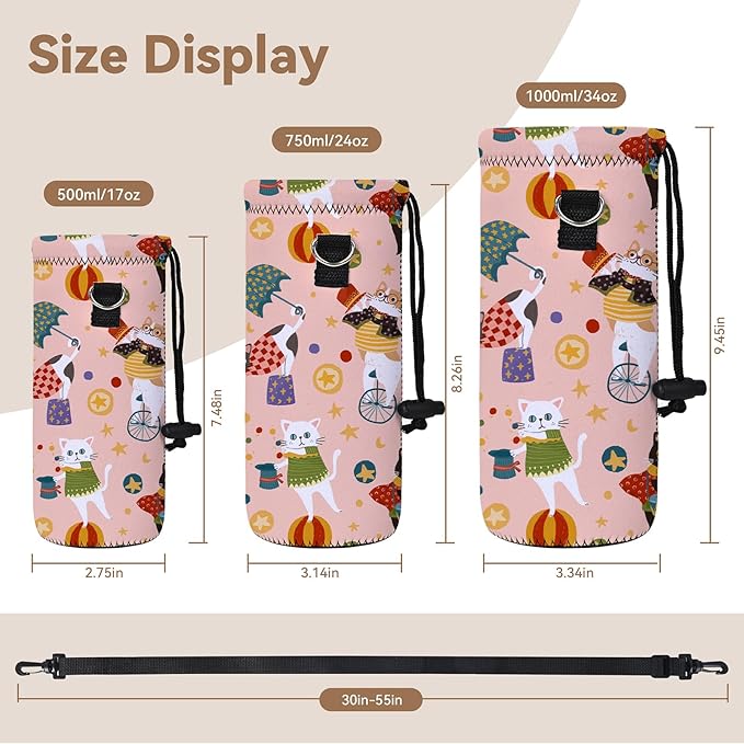 AUPET Water Bottle Sling Bag Carrier Crossbody Sleeve,Insulated Neoprene Bottle Case Holder Pouch Cover 500ML/17oz with Shoulder Strap for Walking Women Men-CubbioJoy