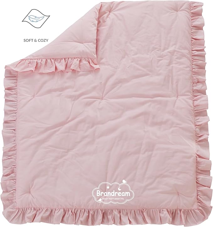 Brandream Farmhouse Crib Bedding Sets for Girls and Boys | 3 Piece Nursery Set Pink Ruffles | Baby Comforter, Fitted Crib Sheet, Crib Skirt Included,100% Cotton Percale-CubbioJoy