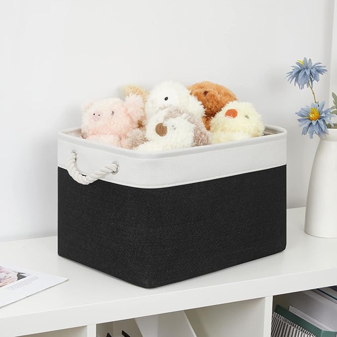 Bidtakay Black Storage Baskets for Shelves [3-pack] Collapsible Organizer Baskets for Laundry Storage 15 X 11 X 9.5 Inches Dog Toy Bins Fabric Storage Bins for Bedroom Home Storage-CubbioJoy