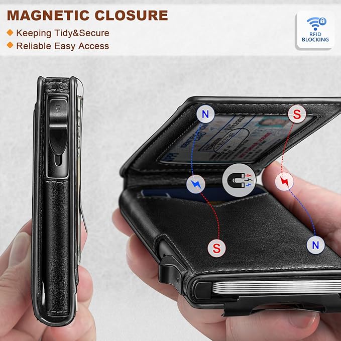 BULLIANT Men Wallet,Money Clip Wallet Slim For Gift Men 9Cards-Metal Credit Card Case in Magnetic Leather Flip-CubbioJoy