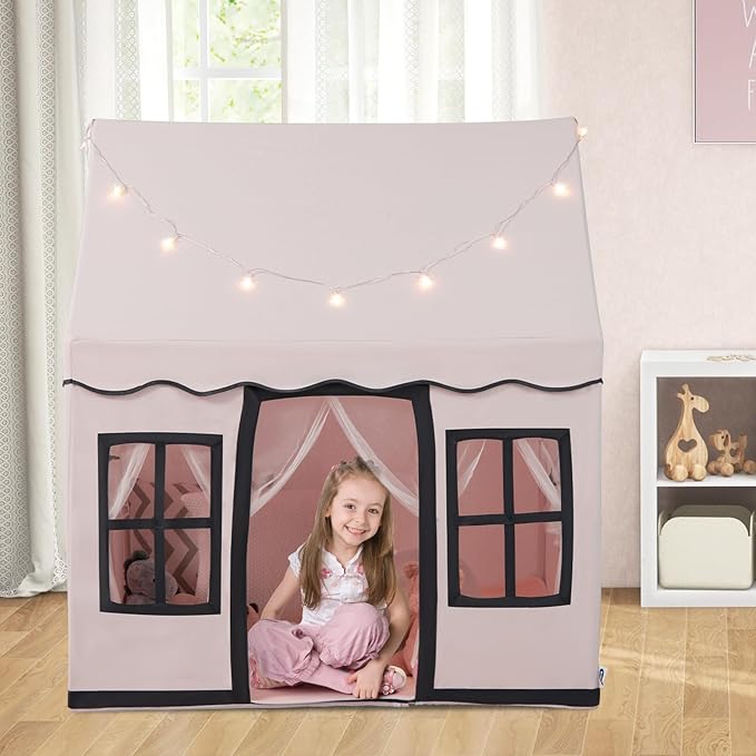 INFANS Kids Play Tent with Washable Mat Star Light Windows, Anti-Trip Large Playhouse Toys for Children Boys Girls, Indoor Outdoor Princess Tents Castle for Toddlers (Pink)-CubbioJoy