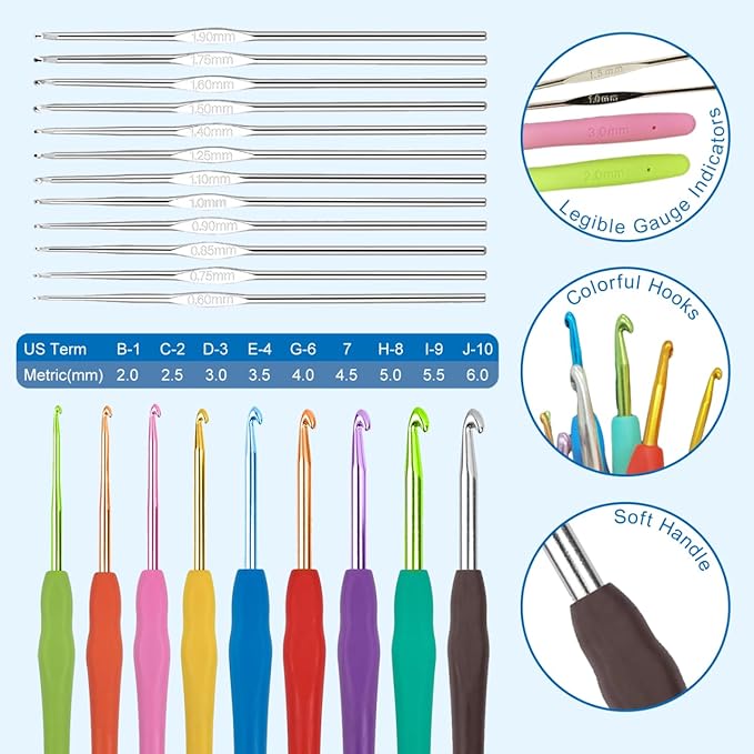 ARMINACO Crochet Kit for Beginners & Adults – 59pcs Complete Starter Set with Ergonomic Hooks (0.6-6.0mm), Yarn, Tools & Travel Bag – Craft Gift for Women, Teens & Seniors-CubbioJoy