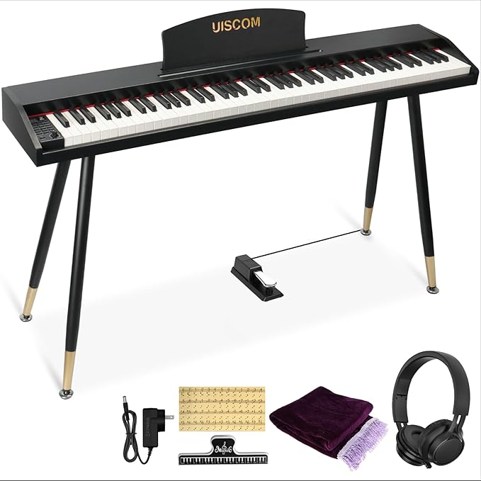 Digital Piano Keyboard for Beginners,Full Size 88 Key Semi-Weighted Keyboard Electric Piano with Stand,Power Adapter,Sheet Music Stand,Pedal,Headphone,USB-MIDI Compatibility,Wood Black-CubbioJoy