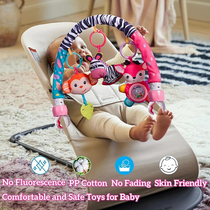 Crib Mobile for Girls, Baby Arch Mobile for Bassinet with Universal Clamps, Versatile Toy Bar for Bouncer Arch Toy 0-3 Months, Babies Gril Mobile Toys 0-6 Months Car Seat Stroller Toys-CubbioJoy