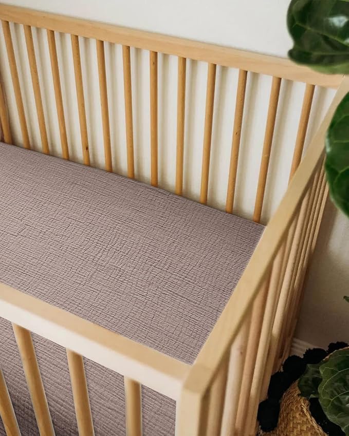 Bassinet Sheet for Baby Boy and Girl, Fitted Sheets for Rectangle, Oval, Hourglass Bassinet Mattress, Muslin Moses Basket Sheets with Neutral Style (Vintage Taupe)-CubbioJoy