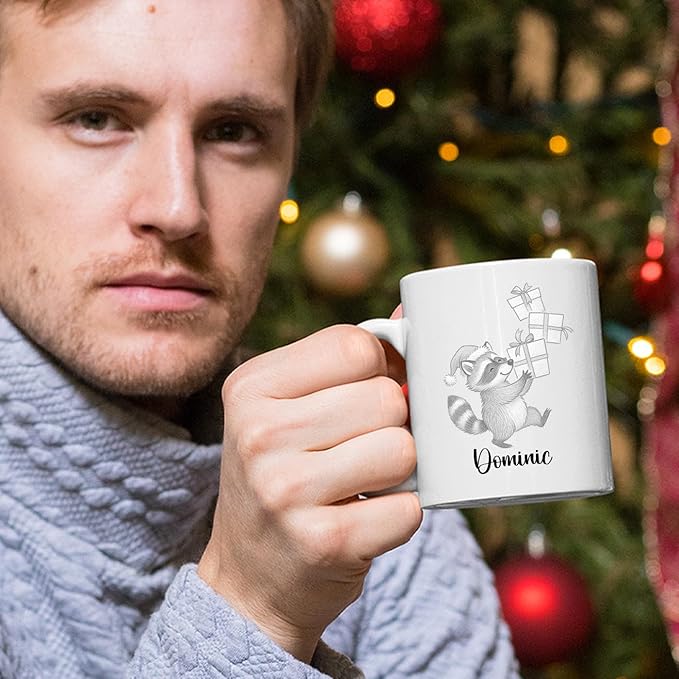 Customized Name Raccoon Coffee Mug Gift For Raccoons Lover Birthday Christmas, Personalized Raccoons Accent Coffee Cup, Raccoon Teacup Gift For Grandson Granddaughter Kids, Animal White Mug 11 15Oz-CubbioJoy