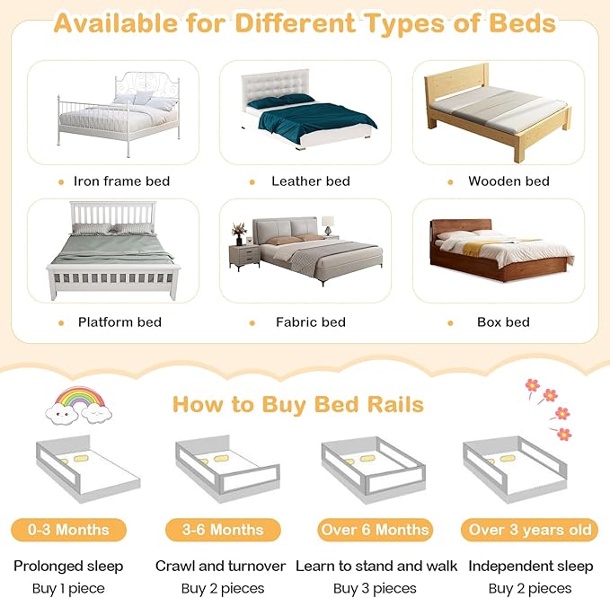 BABY JOY Bed Rail for Toddlers, 47''Long, Height Adjustable & Foldable Baby Bed Rail Guard w/Storage Pocket & Double Safety Child Lock for Kids Twin Double Full Size Queen King Mattress (Grey)-CubbioJoy