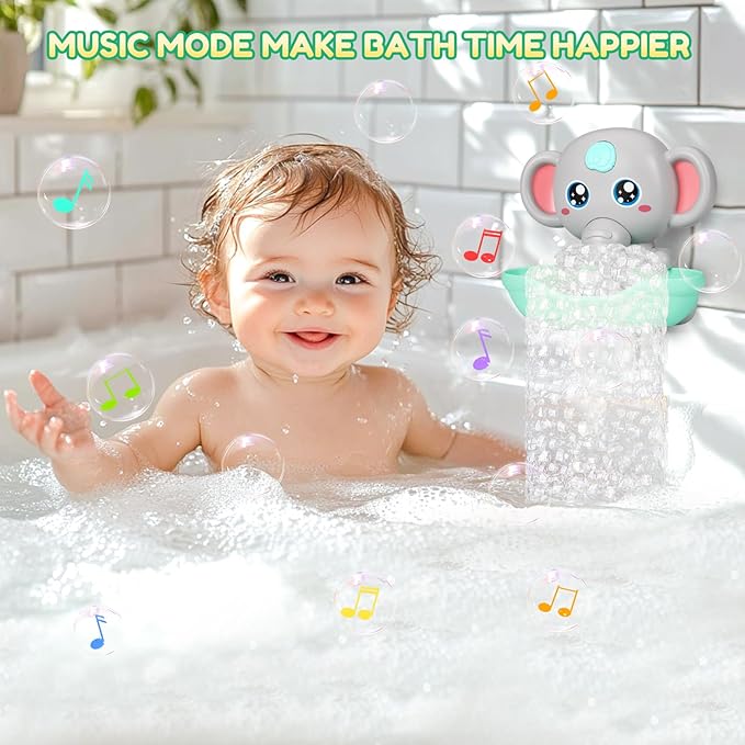 Baby Bath Toys, Magnetic Charging Music Bath Bubble Machine, Elephant Bubble Maker for Kids Ages 1-3 4-8, Toddler Bathtub Toy Gift for Boys and Girls (Grey)-CubbioJoy
