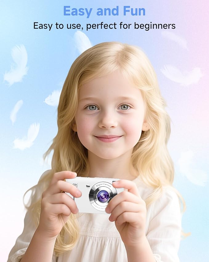 Digital Camera, 44MP FHD 1080P Camera for Kid with 16X Zoom Anti Shake, Compact Small Camera with 32GB SD Card, Digital Camera for Teens for Teens Girls Kids Adults(White)-CubbioJoy