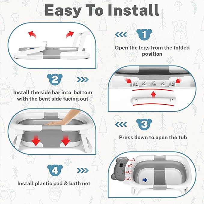 AVIDOR Baby Bathtub,Collapsible Bathtub for Newborn to Toddler,Durable Essential Infant Bath Tub,Portable Travel Baby Tub with Soft Cushion,No-Slip Hanging and Detachable(Grey)-CubbioJoy