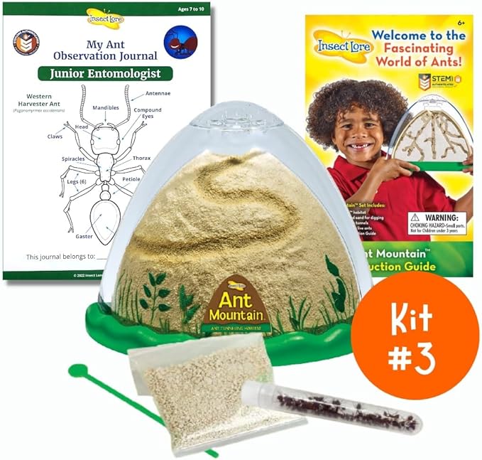 Insect Lore Bug Camp Bundle - Butterfly Kit with 5 Live Caterpillars, Ladybug Land with 1 Tube Live Larvae, Ant Mountain with 1 Tube Live Western Harvester Ants - Bonus Life Cycle Figurines & More-CubbioJoy