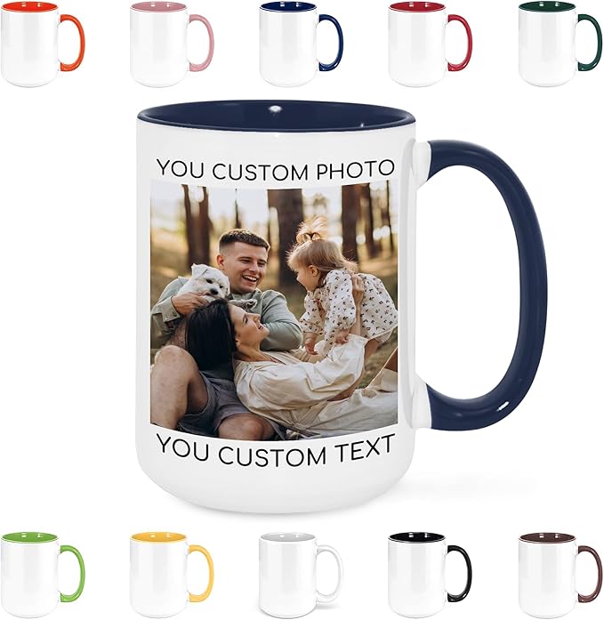 Custom Mug Upload Your Picture Personalized Coffee Mug with Photo Text Name Customized Cup Unique Ideas Gifts for Men Women Mom Dad Girlfriend Boyfriend Friend Family (Dark Blue, 15oz)-CubbioJoy