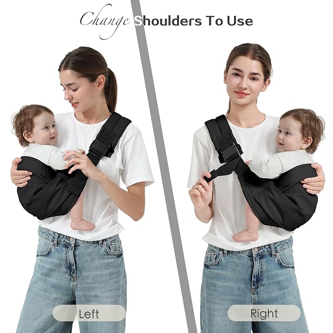 Baby Sling Carrier, Toddler Carrier Sling with Double Safety Buckle and Adjustable Shoulder Strap(7-30lbs), Baby Carriers One Size Fits All, Black-CubbioJoy