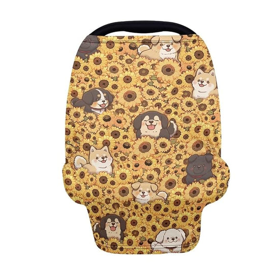 Binienty Sunflower Baby Stuff Car Seat Covers, Dogs Animal Print Carseat Canopy Multi-use Breastfeeding Carseat CanopyInfant Stroller Covers, Ideal Gifts for Wife Mom-CubbioJoy