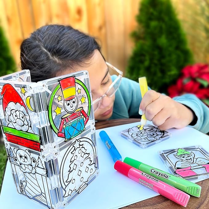 CreateOn Crayola PaintOn Holiday Magnetic Tiles, Magnetic Kids’ Building Toys, STEM Learning Travel Toys for Boys and Girls, 18-Piece Set-CubbioJoy