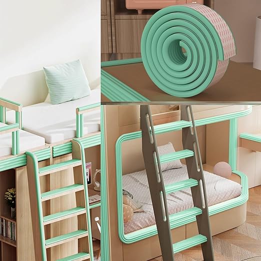 Bunk Bed Ladder Pads,Traction Treads for Stair Steps,Soft Extra-Wide Edge Protector,Self-Adhesive Bunk Bed Ladder Cover Foam Padding,Furniture 16.5 Ft Light Green-CubbioJoy
