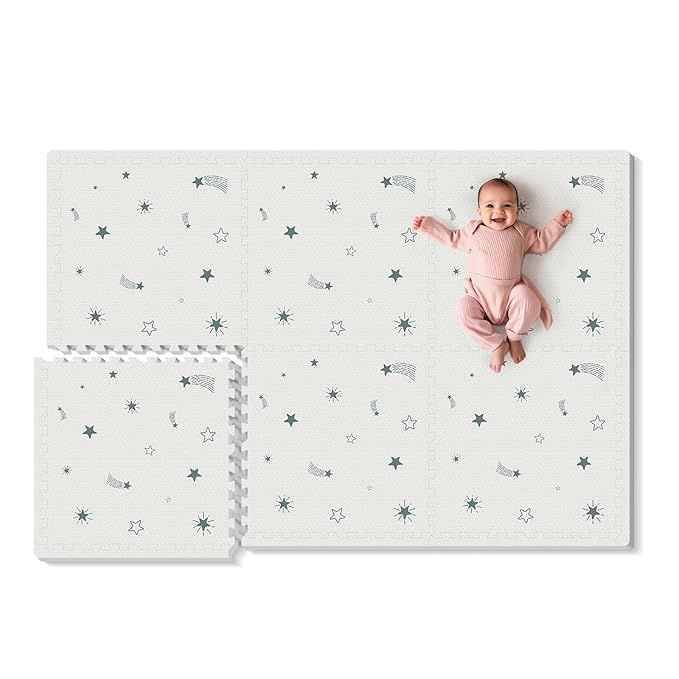 Baby Foam Play Mat, PIGLOG 72”x48” Floor Mats for Kids, Baby Crawling Mat with Interlocking Floor Tiles, Toddler Playmats for Indoor and Outdoor, Easy to Clean Playroom Foam Mats, Pentagram-CubbioJoy