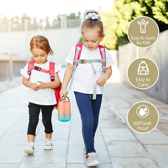 Insulated Food Container 17 oz Soup Thermo for Hot Food Adults, Stainless Steel Vacuum Lunch Box with Folding Spoon, Adult Kids Thermo Portable with Handle for School, Office, Outdoor-CubbioJoy