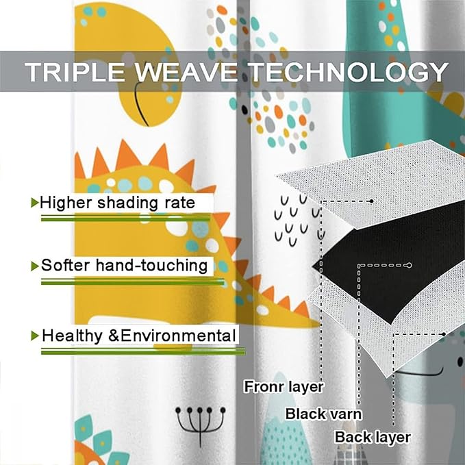 Dinosaur Curtains for Kids Boys Girls Home Decor Childish Cute Dino Animals Print Pattern Rod Pocket Blackout Window Drapes for Nursery Baby Bedroom Playroom W27.5xL63in 2 Panels-CubbioJoy