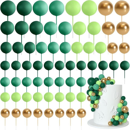 75 Pieces Cake Balls Topper Decorations Foam Cupcake Topper Mini Balloon Balls Cake Picks for Deco Birthday Party Wedding（Green Gold Series）-CubbioJoy