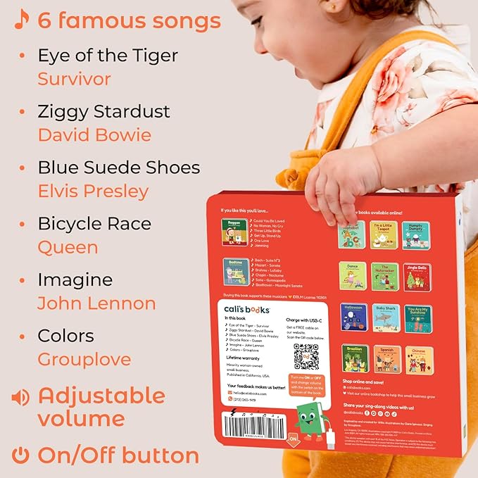 Cali's Books Rock Music Books for Toddlers 1-3 - Singing Button Sound Board Book for 2 Year Old Children, Musical Toddler Rock Songs Toys, 18 Month Interactive Learning Toy, USB-C Rechargeable-CubbioJoy