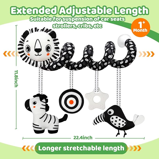 Black and White High Contrast Baby Toys - Sensory Infant Hanging Carseat & Stroller Toy for Newborns 0-6,6-12Months Perfect Easter Birthday & Baby Shower for Babies Boys Girls-CubbioJoy