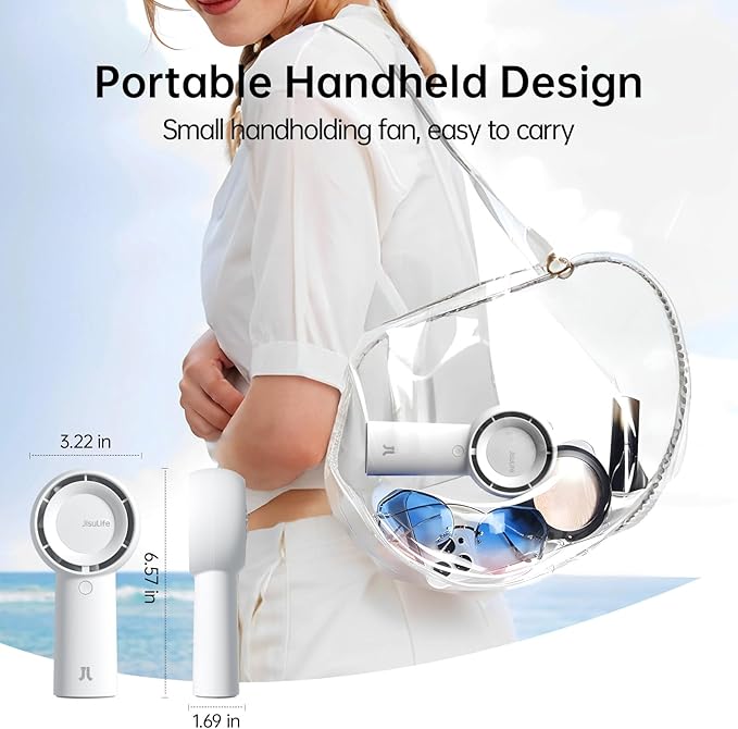 JISULIFE Portable Handheld Turbo Fan [16H Max Cooling Time], 4000mAh USB Rechargeable Personal Battery Operated Lash Small Pocket Fan with 5 Speeds for Travel/Outdoor/Vacation/Concerts - White-CubbioJoy