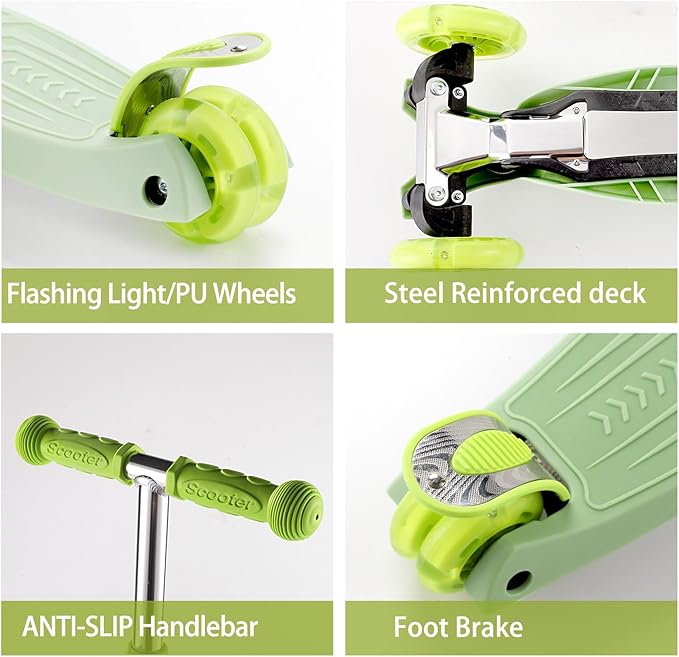 3 Wheel Scooter for Kids Ages 6-12,Kids Scooter with Light Up Wheels, Sturdy Deck Design, and 4 Height Adjustable Suitable for Kid Ages 3-12-CubbioJoy