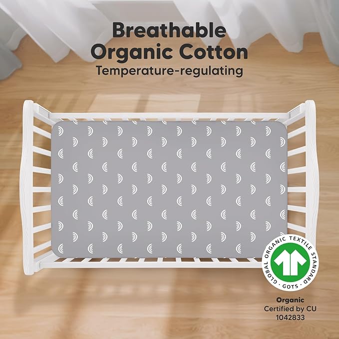 KeaBabies 2-Pack Organic Crib Sheets for Boys, Girls - 52x28 Fitted Crib Mattress Sheet Neutral, Breathable Jersey Cotton Cover for Baby Bed, Toddler Mattress, Soft & Cute Prints (Rainbow)-CubbioJoy