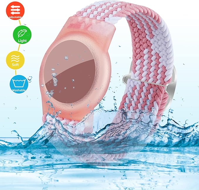 Bracelet for Kids Compatible with AirTag, Nylon Stretch Braided Air Tag Wristband, Protective Case for Airtag GPS Tracker Holder, Adjustable Elastic Watch Band for Toddler Child Elder (Rainbow)-CubbioJoy