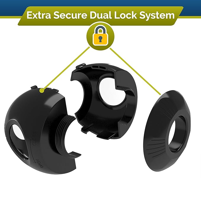 Child Safety Door Knob Cover (4 Pack) Hard-to-Remove Dual-Lock Door Handle Covers for Kids - Reusable Baby Proof Door Knob Locks - Installs Easily, No Tools Needed (Black)-CubbioJoy