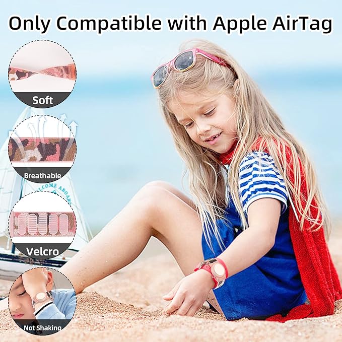 Compatible with Apple AirTag Bracelet for Kids, Camo Nylon Air Tag Wristband, Protective Case for Airtag GPS Tracker Holder, Adjustable Anti Lost Watch Band for Toddler Child Elder (Pink)-CubbioJoy