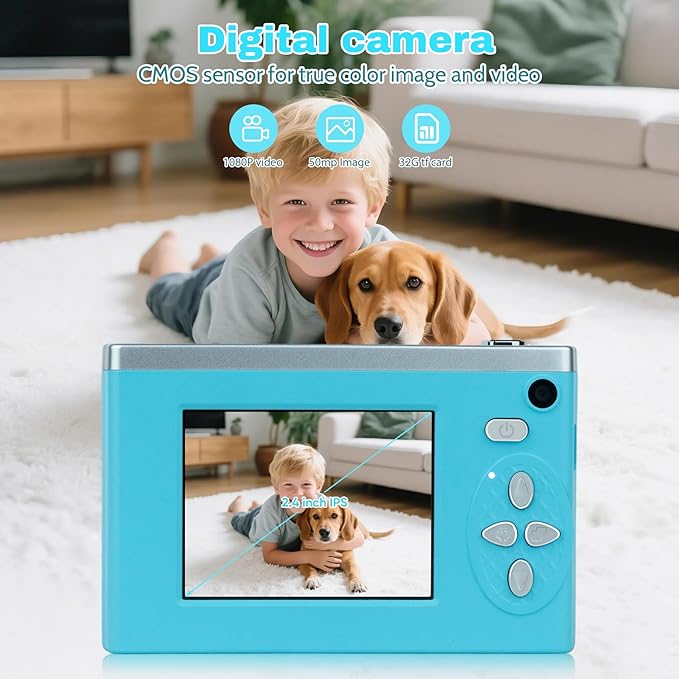 Digital Camera FHD 1080P Video & 8X Digital Zoom - Compact Point and Shoot Digital Camera with 2.4" Screen, 800mAh Rechargeable Battery - Portable Small Camera for Kids Teens Girls Boys (Teal)-CubbioJoy