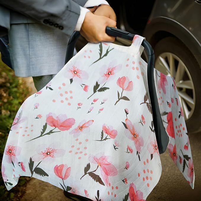 80S Muslin Car Seat Cover for Babies - Soft & Breathable Infant Carrier Canopy, Lightweight Sunshade for Summer, Universal Fit for Baby Boys & Girls-CubbioJoy