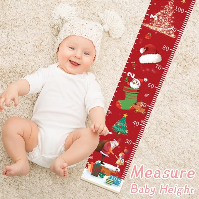 Christmas Decorations, Growth Chart for Wall, Height Chart for Kids, Xmas Nursery Decor, Hanging Ruler Wall Decor, Baby Room Decor, Christmas Gifts for Boys Girls - 76.7 x 7.9 inch with Black Wood-CubbioJoy