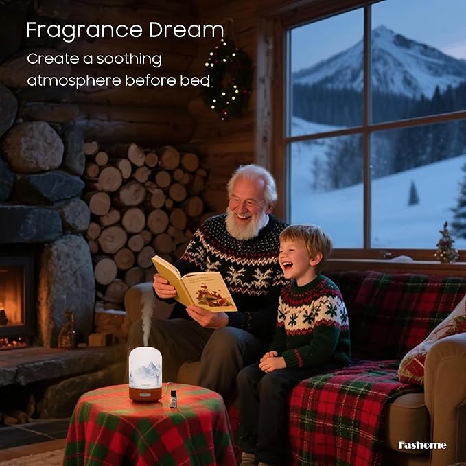 Aromatherapy Essential Oil Diffuser with Lavender Oils, 6 in 1 Ultrasonic 100ML Aromatherapy Scent Humidifier Vaporizer with Dense fine Mist, Timer, Auto-Off (Winter-Lavender)-CubbioJoy