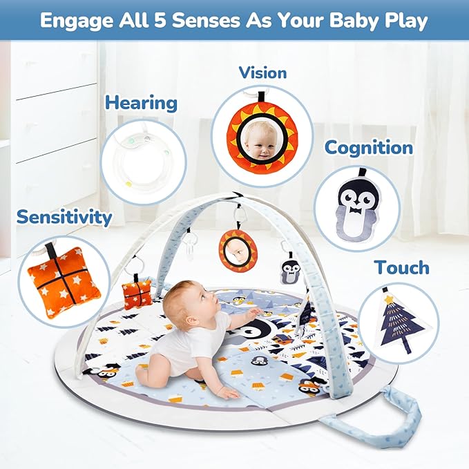 Baby Play Mat Tummy Time Mat with Exclusive Foldable Design, Stage-Based Skill Development Activity Gym Mat, Machine Washable Play Mat for Baby Girl with Gift Package-CubbioJoy