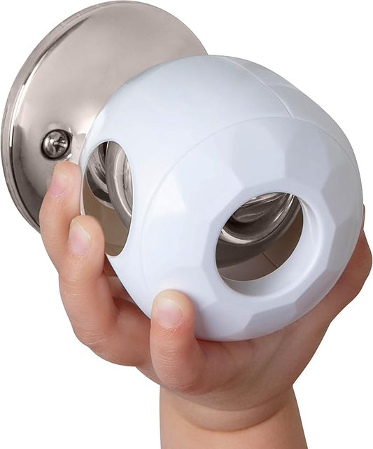 Baby Proofing Door Knob Covers 4 Pack - Easy to Install Child Safety Locks for Doors, Durable & Reusable Child Proof Door Lock, Dual-Lock & Versatile Design, Fits Round Doorknobs, White-CubbioJoy