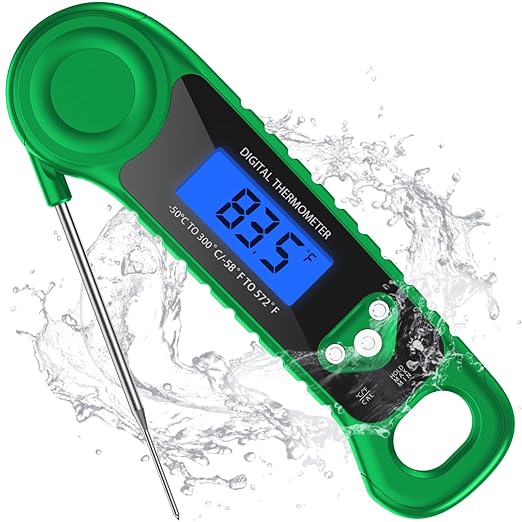 Digital Meat Thermometer for Grilling, Candy Thermometer Instant Read Food Thermometer Waterproof with Backlight for Cooking, Deep Fry, BBQ, Grill, Smoker and Roast (Green)-CubbioJoy