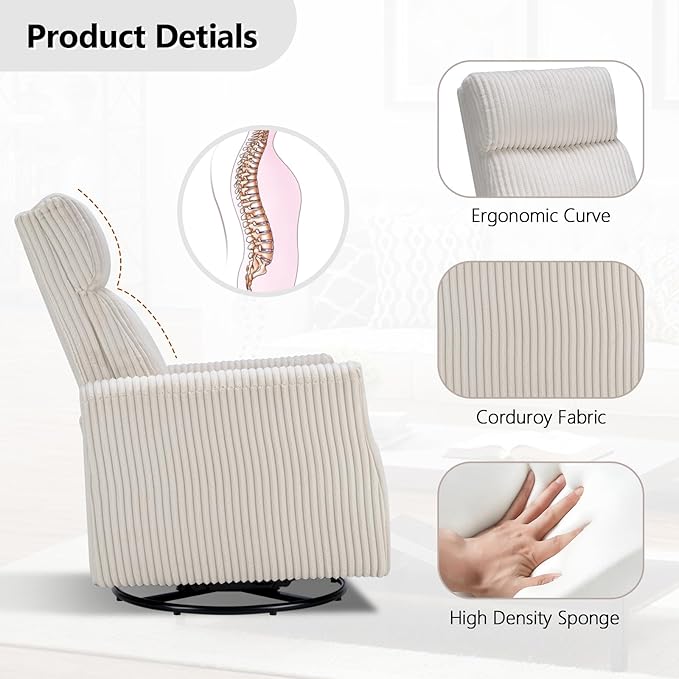 CANMOV Swivel Rocker Chair Set of 2, Swivel Accent Chair with High Back and Arms, Corduroy Glider Chair for Living Room Bedroom Nursery, Beige-CubbioJoy