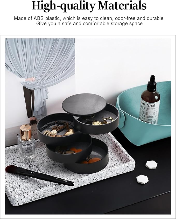 CONBOLA Jewelry Organizer, Small Jewelry Storage Box Earring Holder for Women, 5-Layer Rotating Travel Jewelry Tray Case with Lid for Bracelets Rings Bracelets(Black)-CubbioJoy